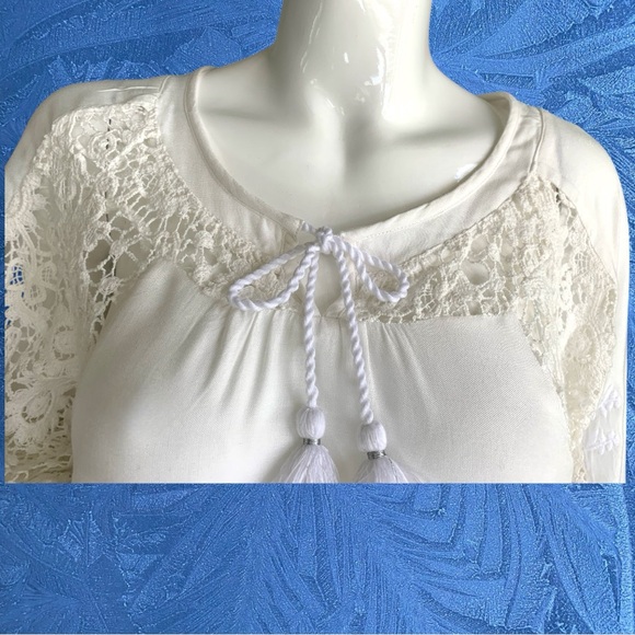 SOFT SURROUNDINGS WHITE COTTON LACE EMBROIDERED TASSEL TIE TOP. WOMEN’S SIZE XS - Picture 7 of 11